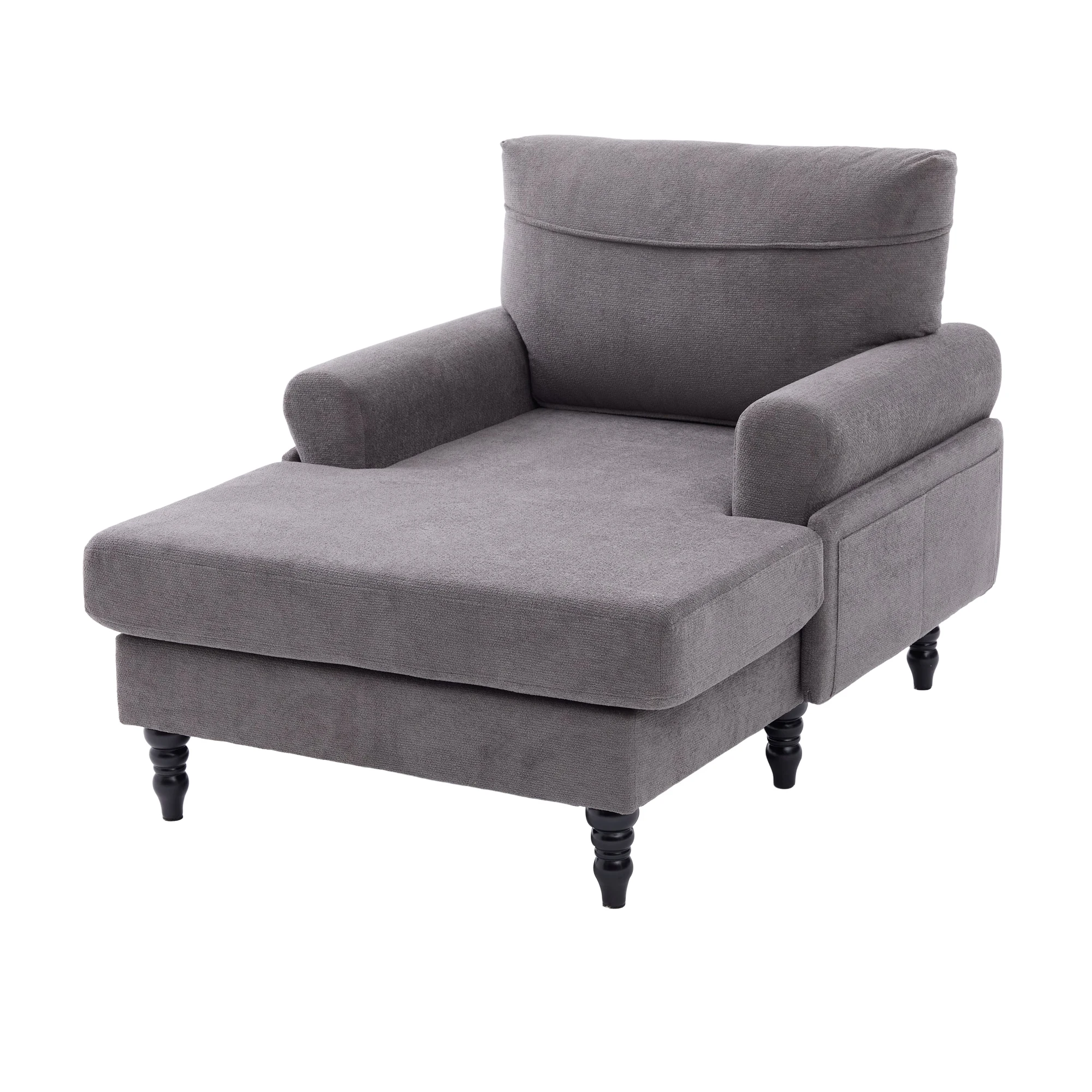 Moderner minimalistischer Samt-Loungesessel, Schlafzimmer-Einzelsofa mit Holzbeinen, bequemer Rückenlehne und Armlehnen – Detail 21