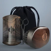 Kit de barba Gracemen: cepillo barba retro, peine de madera oscura y tijeras de acero inoxidable, juego de aseo de regalo para hombres con bolsa de almacenamiento peine madera hombre