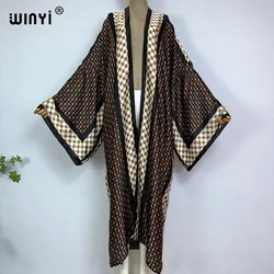 Kimono WINYI z nadrukiem klasyczny wzór słodka dama plażowa czeska długi kardigan ścieg na co dzień Boho Maxi przyjęcie świąteczne kimono