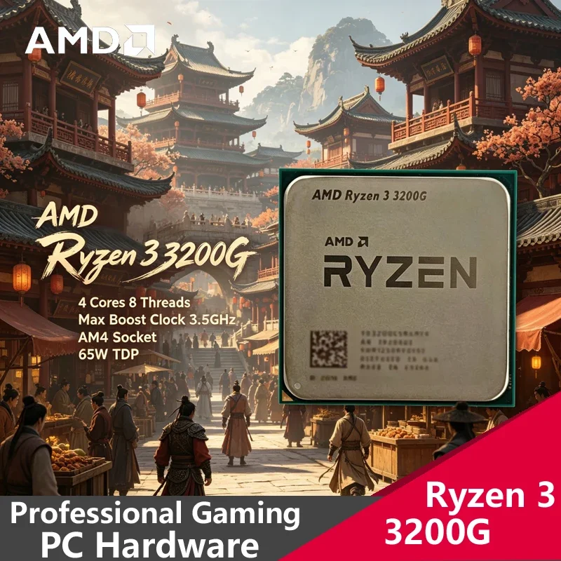 

AMD Ryzen 3 3200G AM4 Budget Gaming CPU, 4C4T, 4.0GHz Boost, 65W, Onboard Vega 8 Graphics, Loose Tray Chip for Entry PC Builds