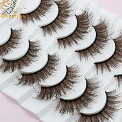 Abestyou Brand Premium 8D 6/7pairs Brown Colored Fluffy Messy Wispy Mink Effect Natural Look Lashes Strong Band False Eyelashes