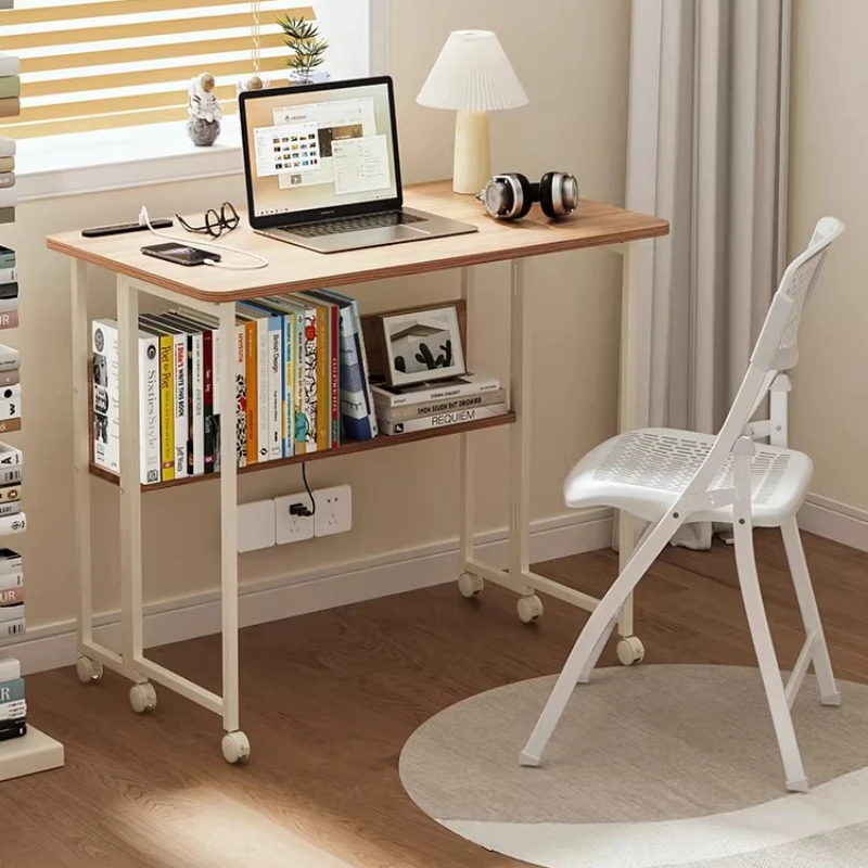 Foldable Computer Desks Space Saving Mobile Book Table Bedroom Study Writing Station with Storage Shelf Compact Laptop Desk