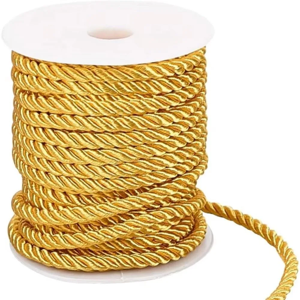 18 Meter 5mm Goldene Dekorative Schnur, Abschluss-Honorschnur, 3-lagige Seidenborte, Weihnachtsfaden, Satinschnur für Handfesseln
