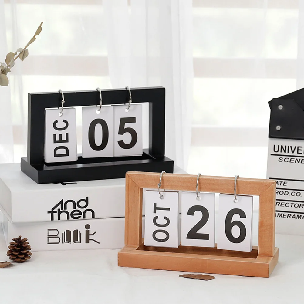 

OHPHCALL Wooden Desktop Calendar Table Office Nordic Display Perpetual Daily Desk Organizer Wood Decorative Calendar