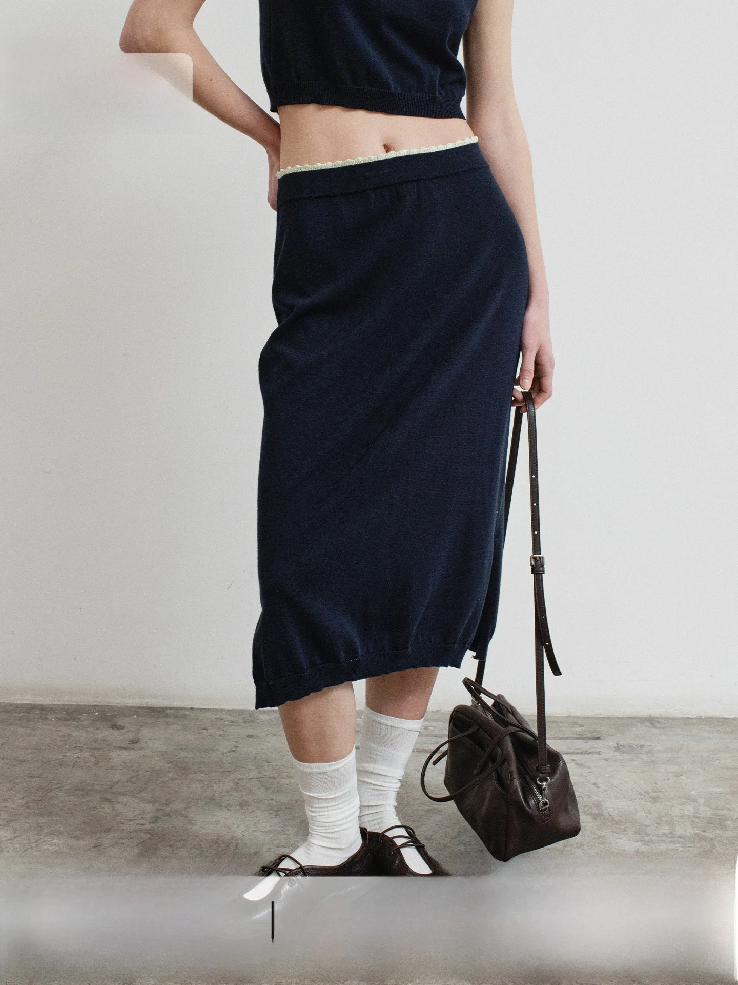 

Spring New Style Women's Knitted Mid-Length Slim Straight Color Block Skirt Comfortable Soft Cotton Blend Commute Friendly