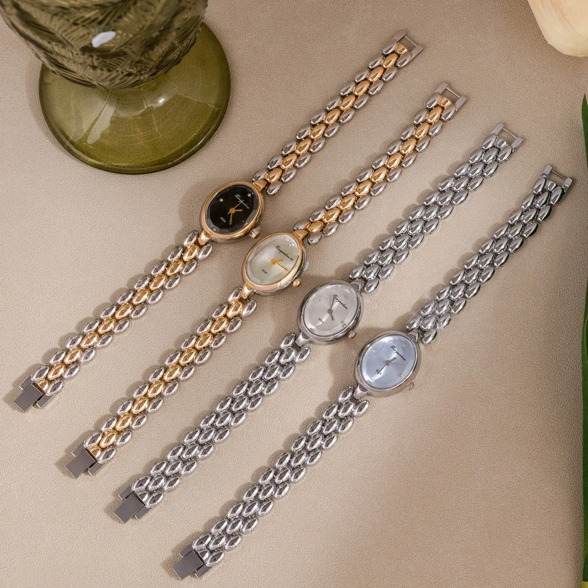 Элегантные женские часы с овальным циферблатом с бриллиантами, золотистый, серебристый, альтернативный ремешок для часов, подробное мастерство, модные модные часы