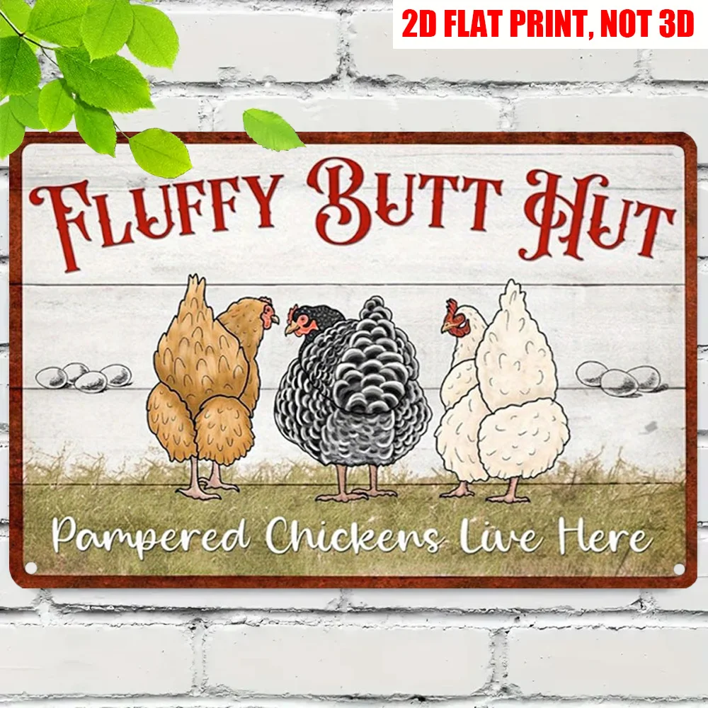 Metal Logo of a 2D Flat Retro Chicken Coop, Decorative Plaque And Statues, Measuring 8X12 Inches,