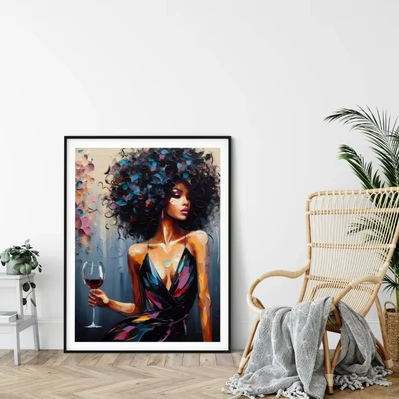 المرأة السوداء الأمريكية الأفريقية الاسترخاء المشارك فتاة باردة قراءة كتاب الأفرو حائط لوح رسم الفن لغرفة المعيشة ديكور المنزل