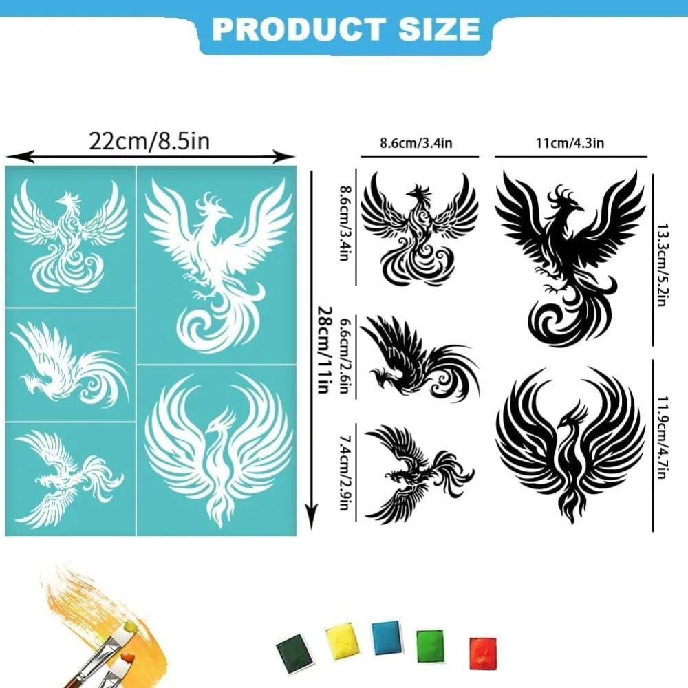 2 Sheets Phoenix Silk Screen Stencils 8.7x11 Inch Self-Adhesive Silk Screen Printing Stencils Reusable Mesh Stencil for Painting