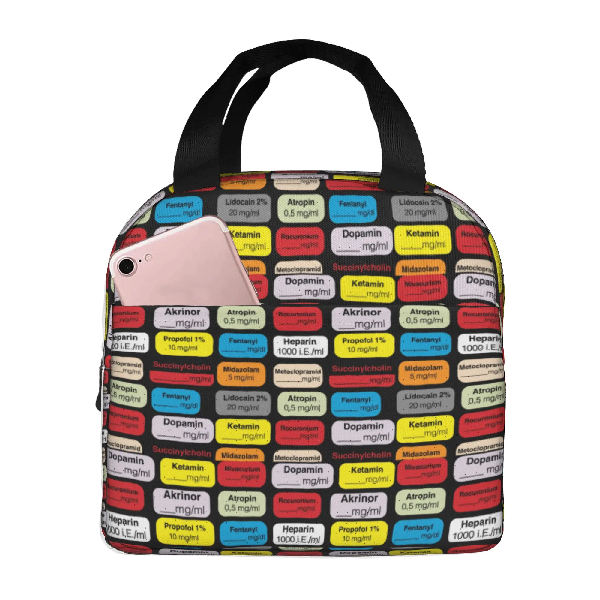Anesthesia Medication Labels Insulated Lunch Tote Bag for Medical Nurse Resuable Thermal Cooler Bento Box Outdoor Camping Travel