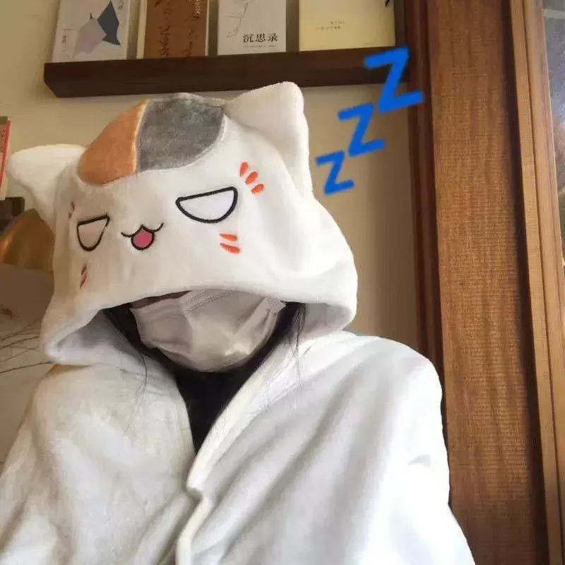 Natsume Yuujinchou Nyanko Sensei Hooded Cloak Blanket Cosplay Shawl Padded Warm Nap Cloak Airconditioning Blanket Home Wear Robe