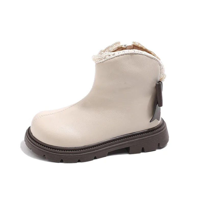 Nuevo botines para niña, botas de invierno estilo dulce Lolita para niños, botas de algodón informales versátiles a la moda para niños en negro y Beige, antideslizantes