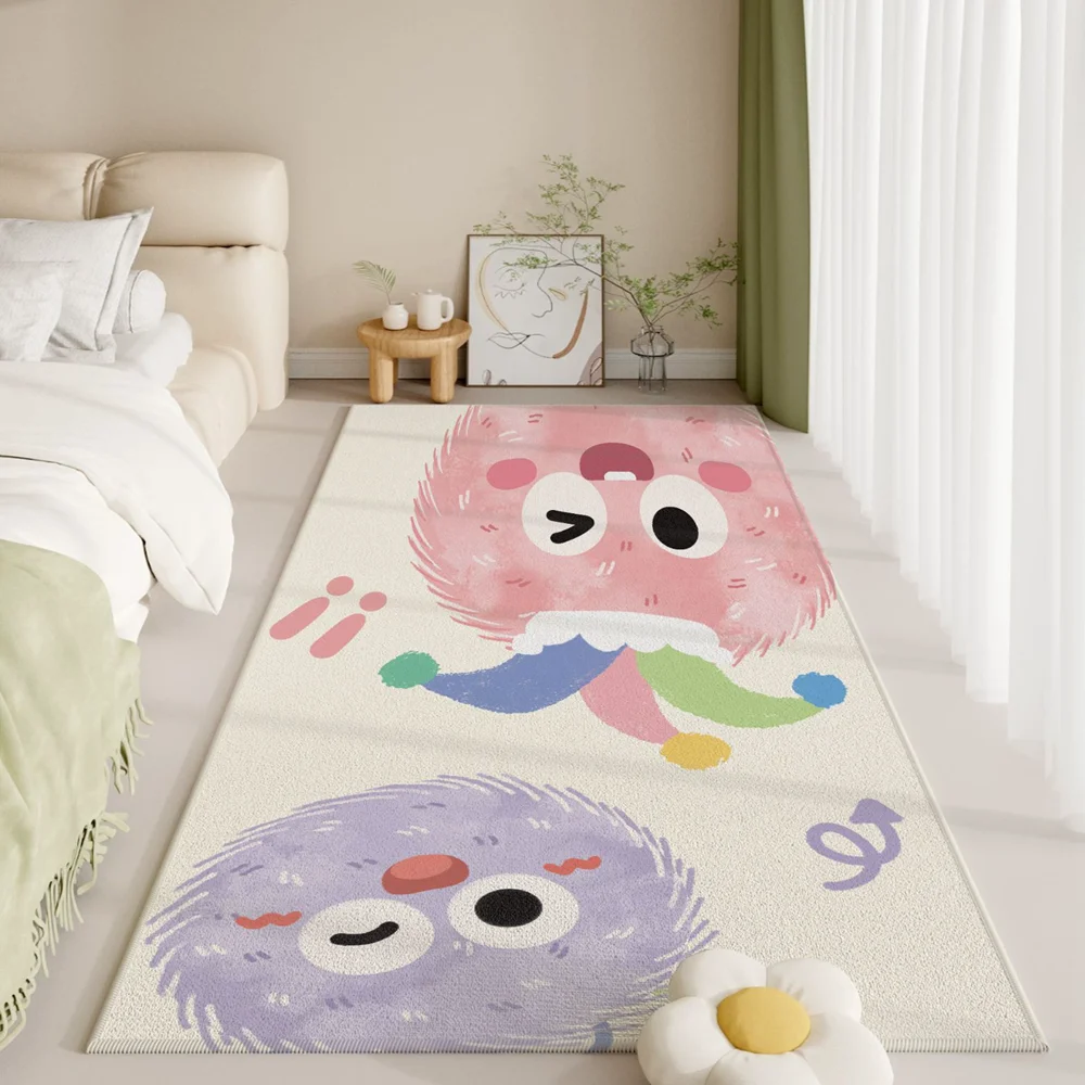 VIKAMA Cartoon Cute Loop-pile Carpet Kids Bedroom Bedside Soft Rug Living Room Bedroom Baby Crawling Floor Mat Home Decoration