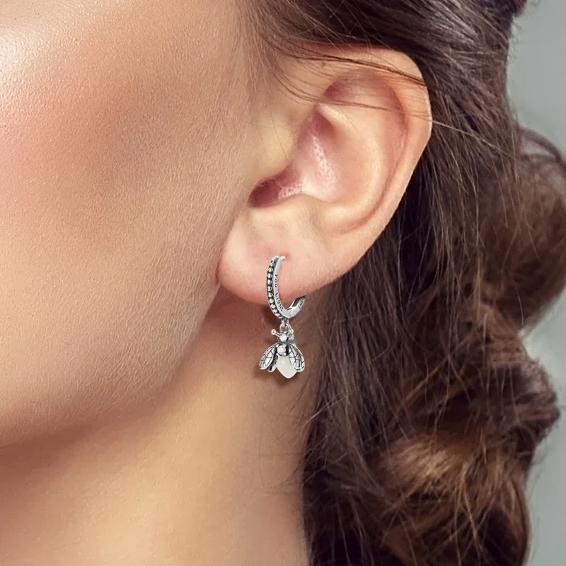 Original Earrings 925 Silver Glowing Firefly Dangle Hoop Earrings Ear Studs green Zircon Making Jewelry For Women Girl Party view 3