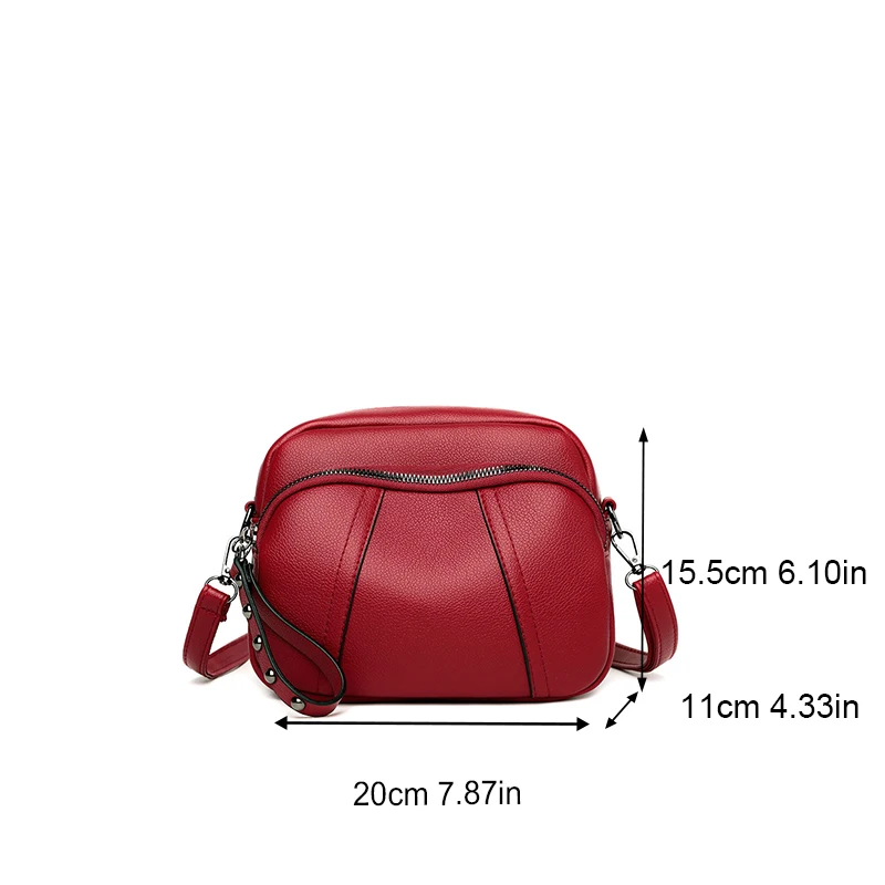 Solid Color Fashionable Rivet Zipper Women\'s Mobile Phone Bag Simple Soft Leather Shoulder Crossbody Small Square Bag