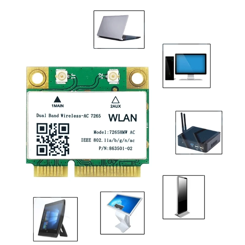 Mini PCI-E Wifi Card AC7265 Wireless 7265 802.11ac 2. 5Ghz For Laptop 7260HMW D5QC