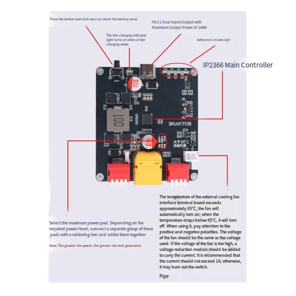 140W Bidirectional Fast Charger Module Up-Step Voltage Lithium Battery Charging Board IP2366 with Temperature Control