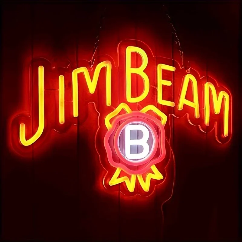 Jim Beam Whiskey LED Neon Sign - Vibrant Artwork for Wall Decor,Ideal for Man Caves,Shops, Clubs, Home Bars,Parties & Gifts