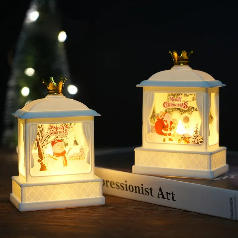 Home Christmas Decoration Wind Lantern Led Candlestick Lamp Santa Claus Snowman Elk Night Light  Christmas Ornaments