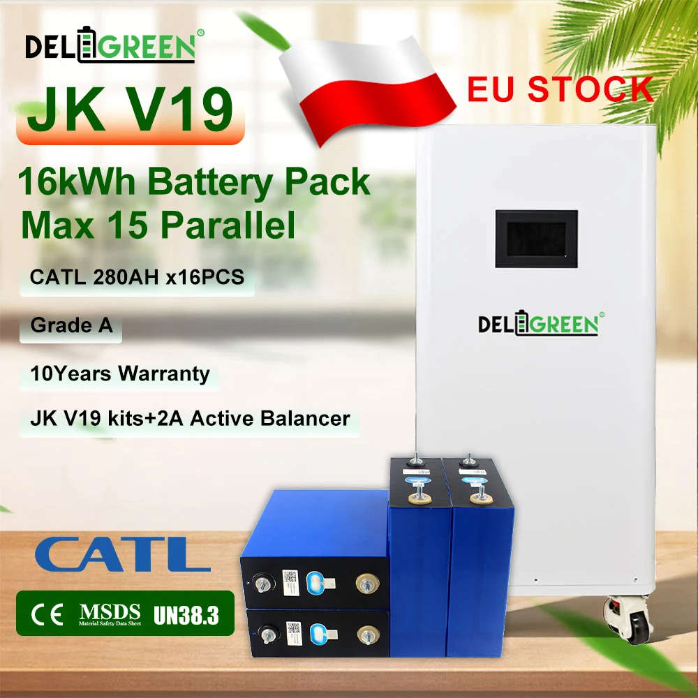 EU 15kWh Lifepo4 DIY Battery Pack 48V CATL280 GradeA JK V19 BOX RS485 CAN 48V 280AH Kits Rechargeable Battery Solar VAT Free