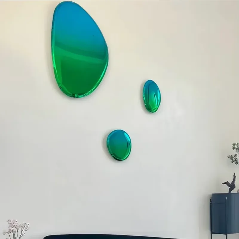 Modern Stainless Steel Wall Art Sculpture Luxury Chrome Blue Mirror Metal Craft Hanging Decoration for Home Interior Design