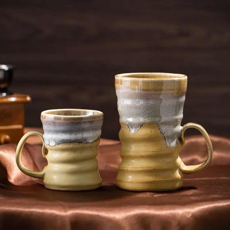 Kiln Baked Coffee Cup Creative Ceramic Mug Retro Domestic Water Cup Cross-Border Stoneware Large Capacity Beer Mug Cup