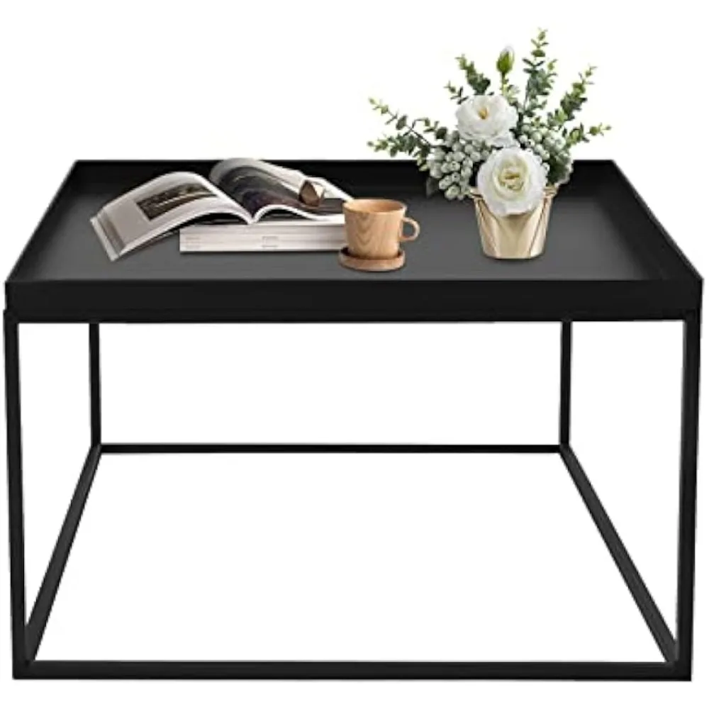Featured Coffee Table Tray Steel Coffee Table Sofa Table Small Side Table Snack Table with Recessed Top for Drinks SnacksCandles