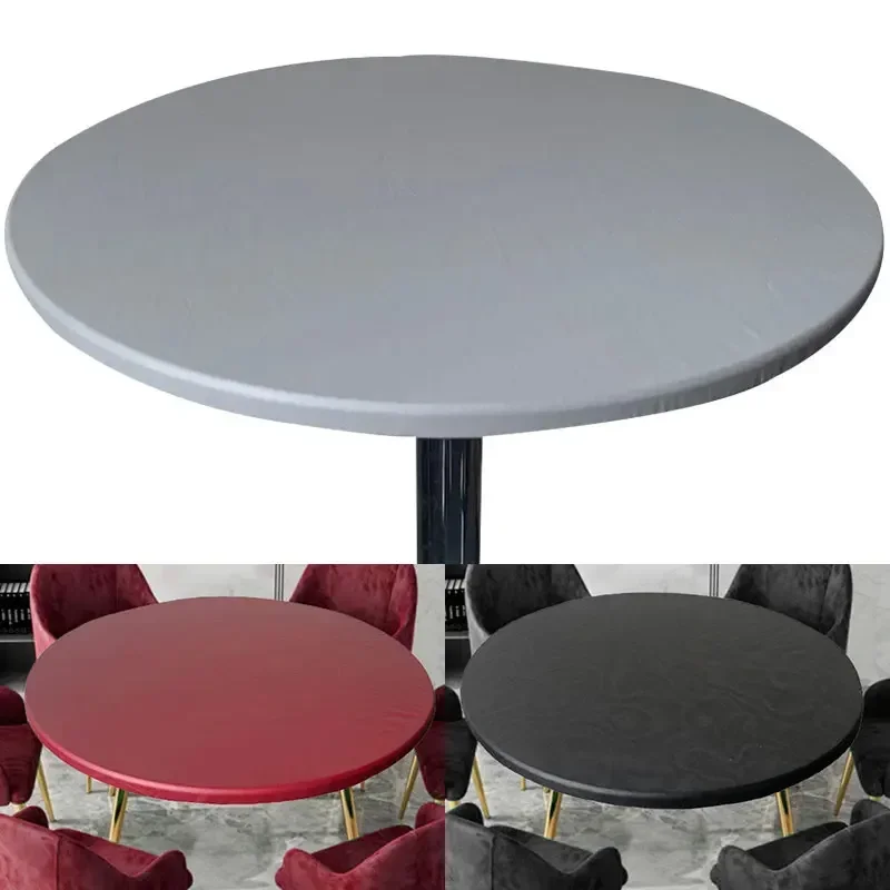 Round Elastic Table Cover Protector Cloth Waterproof Polyester Tablecloth Catering Fitted Table Cover with Elastic Edged60-130cm