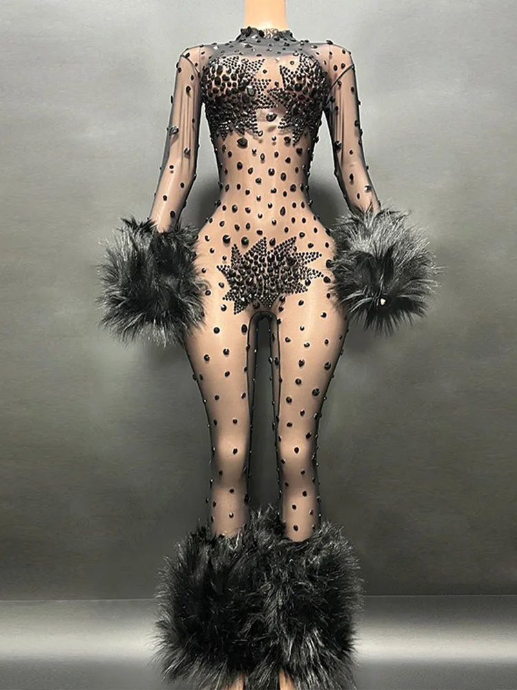 Wysokiej jakości pluszowy kombinezon z kryształkami 2024, nowa moda, niestandardowa odzież damska