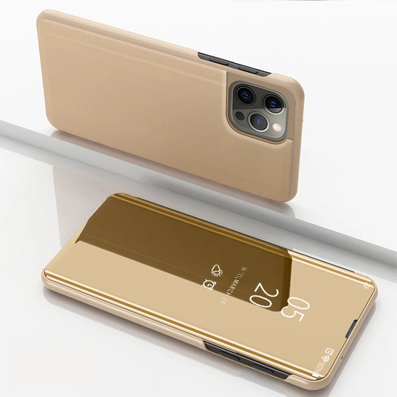 Hülle für iPhone 17 Pro Max Air 16 15 14 13 12 Pro Max Luxuriöse Smart Mirror Flip Lederhülle mit Standfunktion – Detail 13