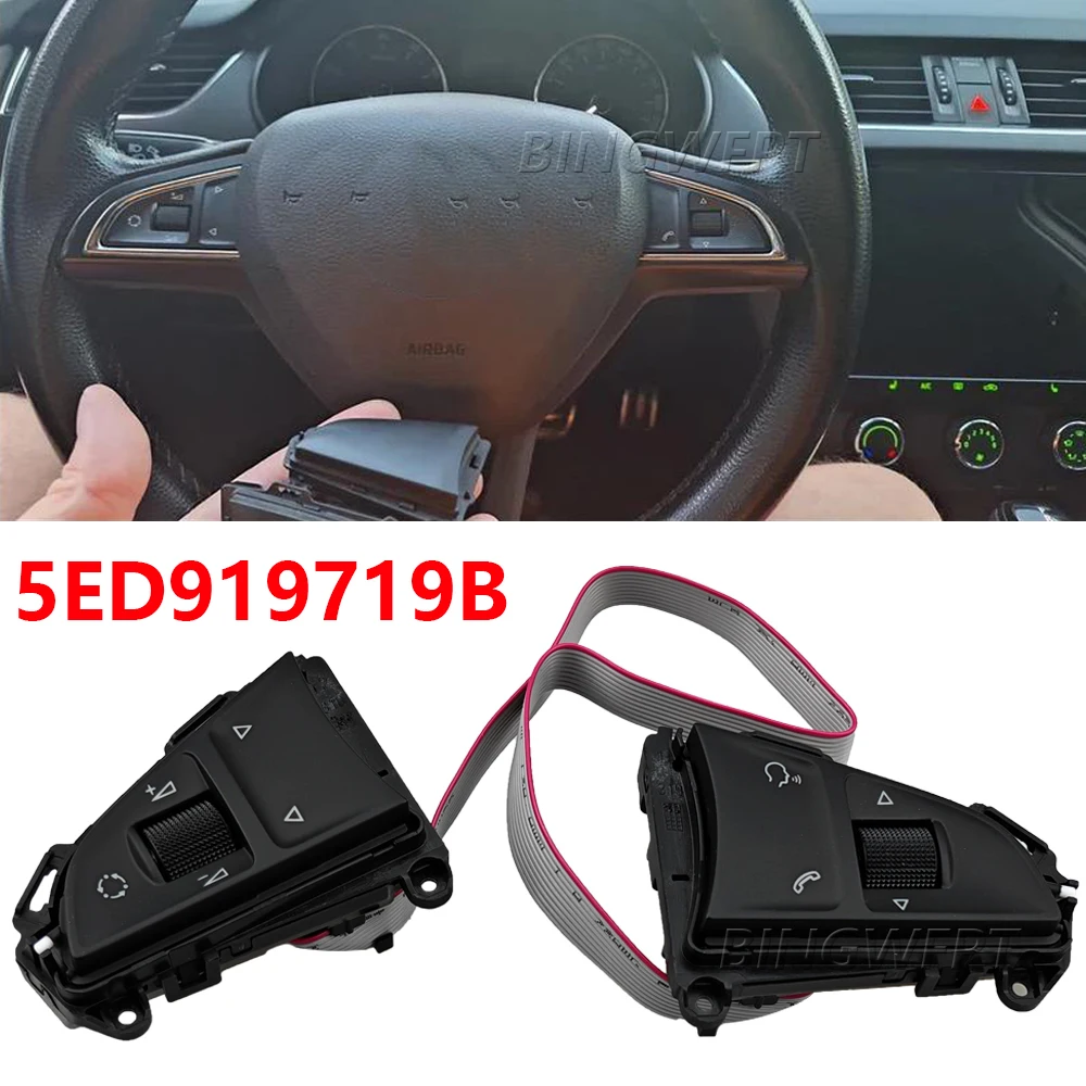 

5ED919719B Car Multi-Function Steering Wheel Buttons Cruise Control Switch for Skoda Fabia 2015 Octavia 2013-2023