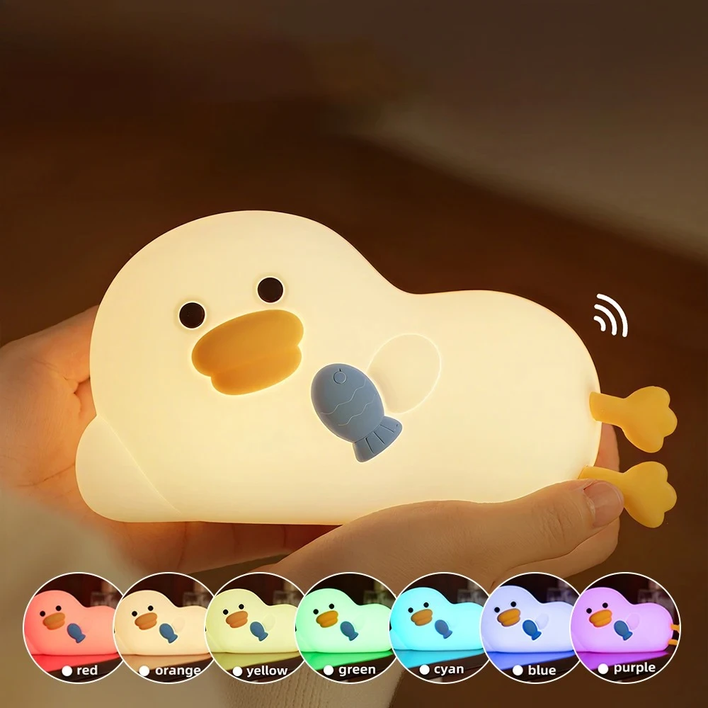かわいいアヒル型ナイトライト-子供用-3段階調光-7色rgbライト-柔らかい動物型デコレーション-タッチ式ベッドサイドランプ-部屋の装飾に