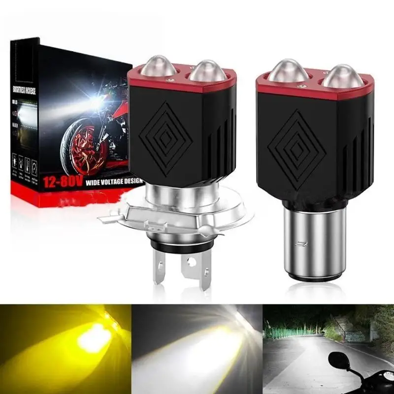 Dual Lens Motorcycle LED Headlight 1200LM 12-80V Universal H4 H6 Headlamp for Daily Motorbike Riding