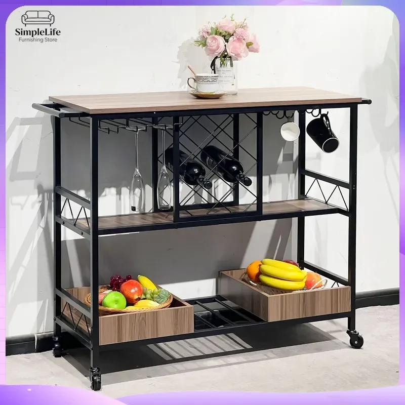 Multifunctional Kitchen Cart with Storage Shelves Rolling Trolley for Cooking Baking Prep Food Serving Tea Coffee Bar Home