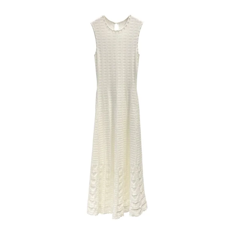 

French light luxury hollow and thin dress, women's summer knitted long dress