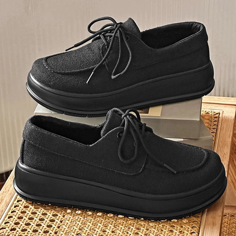 Men's Flat Shoes Large Size Wide Head Fashion Casual Shoes Anti-Slip Breathable Low Top Canvas Shoes All-Match Single Shoes