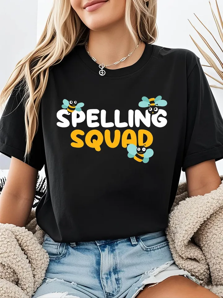 Spelling Squad Graphic Print Plus Size T-shirt
