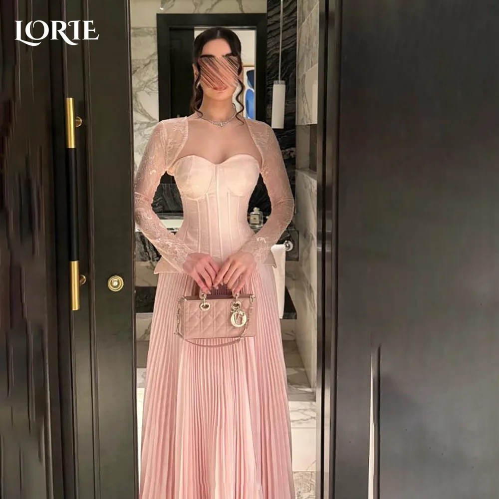 LORIE Luxury Lace Formal Prom Dresses Sweetheart A-Line Appliques Long Sleeves Evening Dress Tiered Eleagnt LadiesParty Gowns