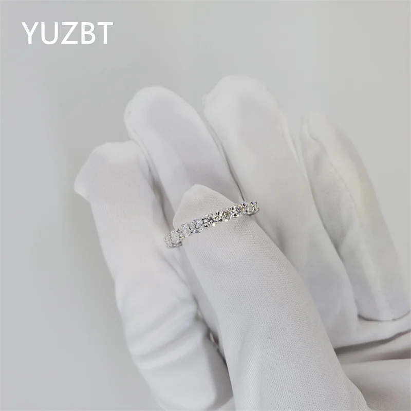 YUZBT 9K White Gold Pt950 Platinum Total 1 ct Excellent Cut Diamond Tester Past Full Paved Micro D Color Moissanite Wedding Ring