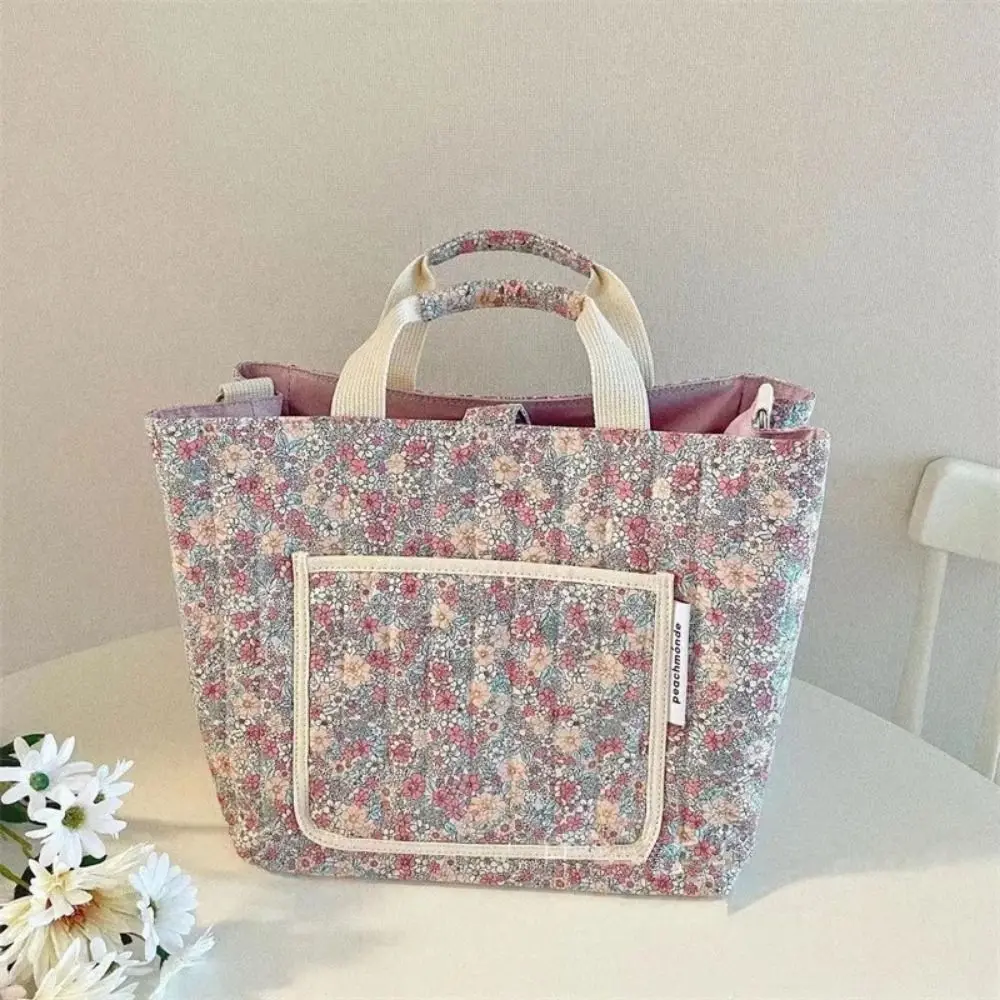 Portable Floral Printing Mummy Baby Bag Multifunctional Large Capacity Crossbody Bag Cotton Lightweight Storage Bag Women