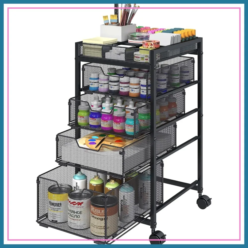 

Rolling Utility Cart with 4 Drawers, Craft Organizer, Lockable Wheels for Art Supplies