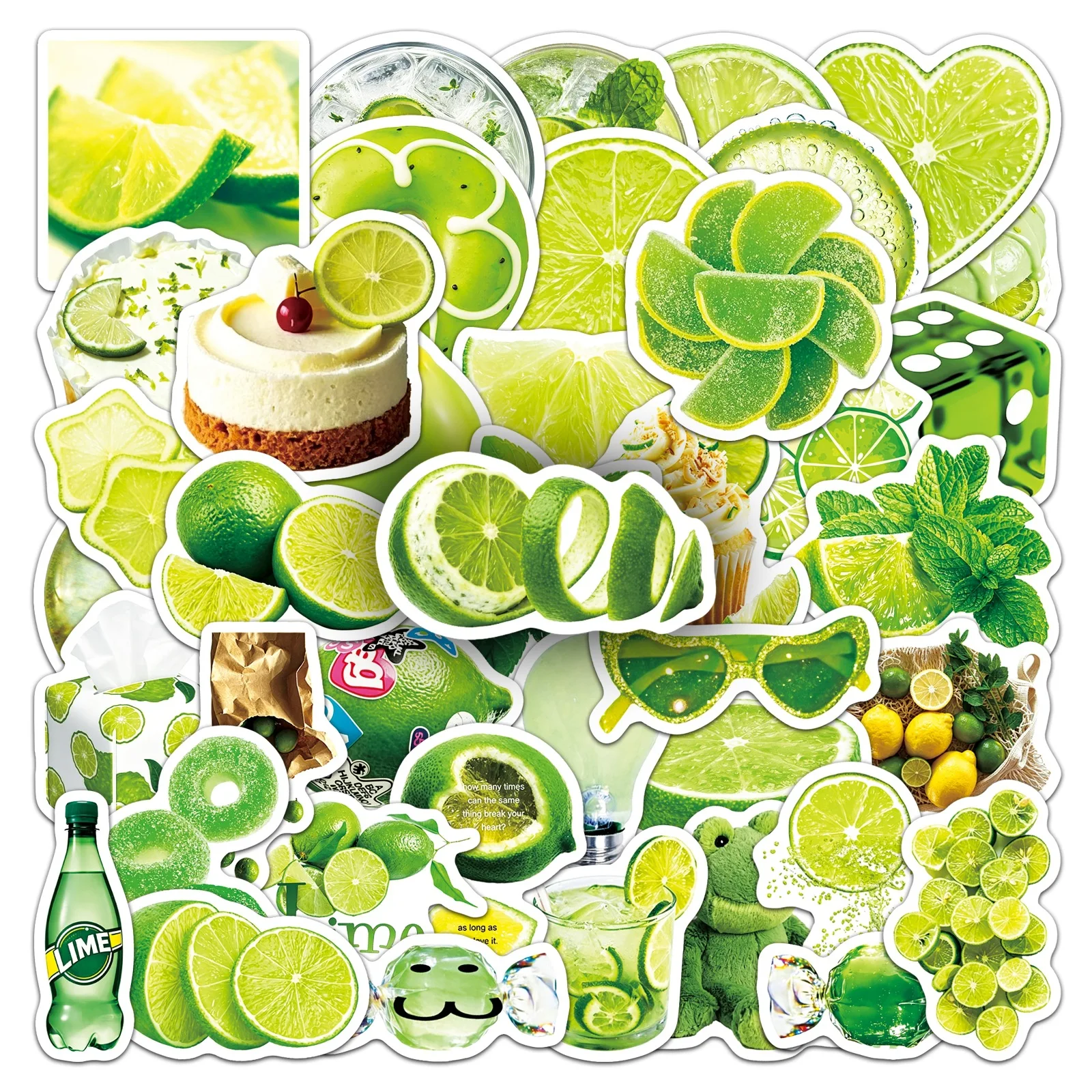 50pcs Lime Stickers Fresh Green Fruit Minimalist Aesthetic Waterproof Decals for Phone Case Laptop Bottle Journal Gift