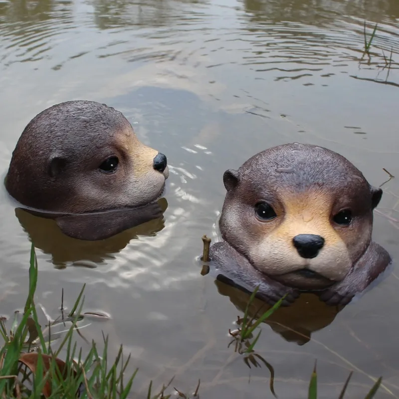 1PCS Outdoor Garden Yard Aquarium Pond Decorative  Floating Otter Head Statue Ornaments Garden Decoration