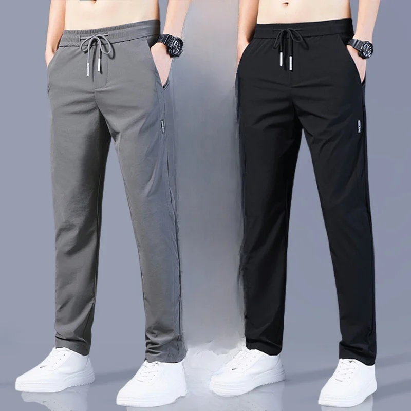 بنطلون عمل رجالي فضفاض، رقيق للغاية من الحرير الصناعي، سروال كاجوال مريح ومقاوم للأوساخ، مناسب للصيف بأسلوب حضري عصري