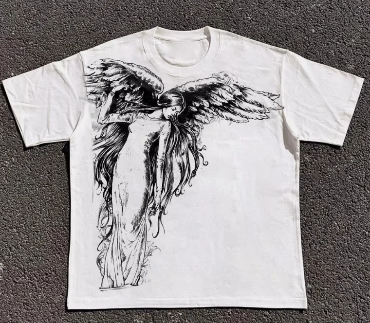 Goth Street Style Y2K Summer Pure Cotton Men's and Women's Fabric Short-sleeved T-shirt Matching Moisture-wicking and Breathable