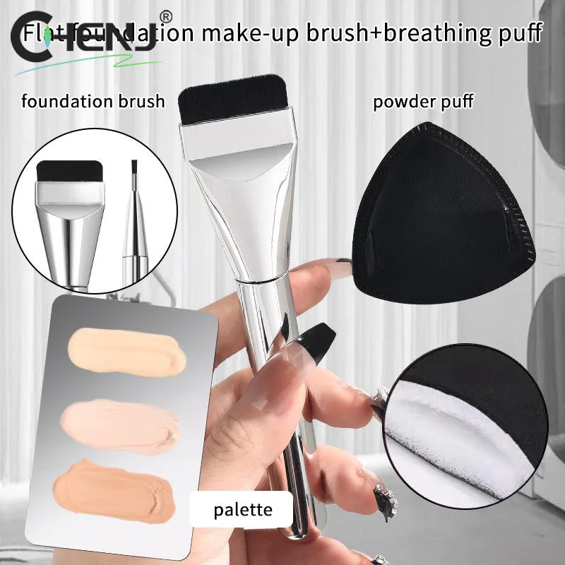 [J]1/3/4pcs Foundation Makeup Tools Kit Foundation Brush Powder Puff And Cream Palette Portable Makeup Tool For Travel Daily