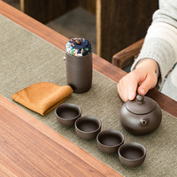 Portable Chinese Travel Tea Set, Teapot Clay Set, Tea Ceremony, Camping, 4 Cups, Zi Shi, Ke Cup, Tea Pot Set