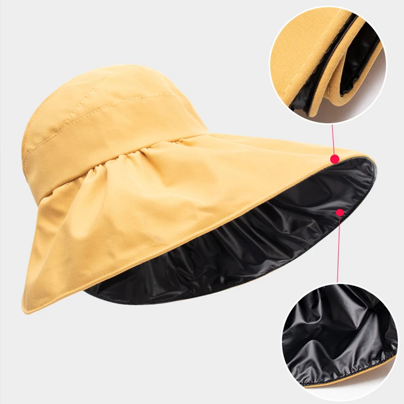 Sombrero de cubo con protección UV para mujer, visera ancha, parte superior vacía, protector solar, gorra fortable para viaje en la playa al aire