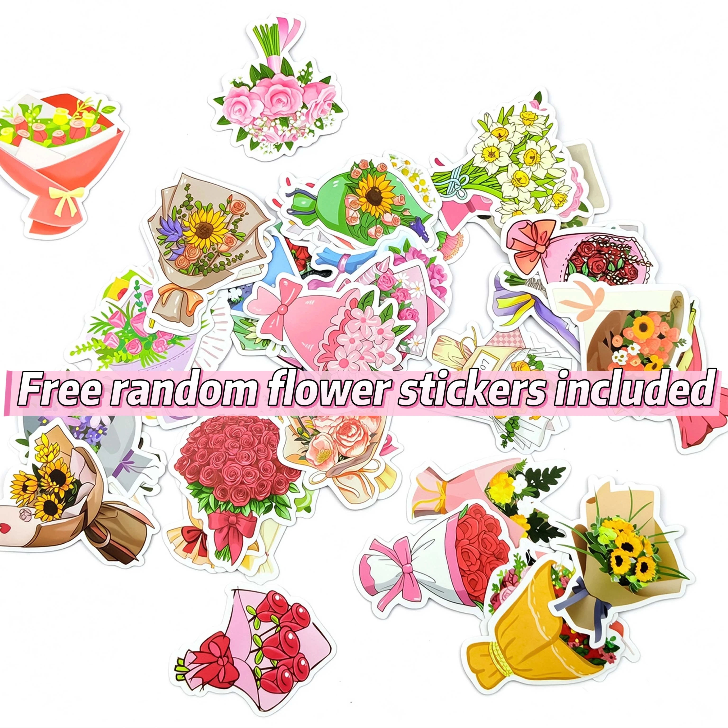 3D Rose Flower Push Pins Mixed Sizes Decor Thumbtacks for Cork Board Photo Notes, Free Bonus Flower Stickers Office School Gift