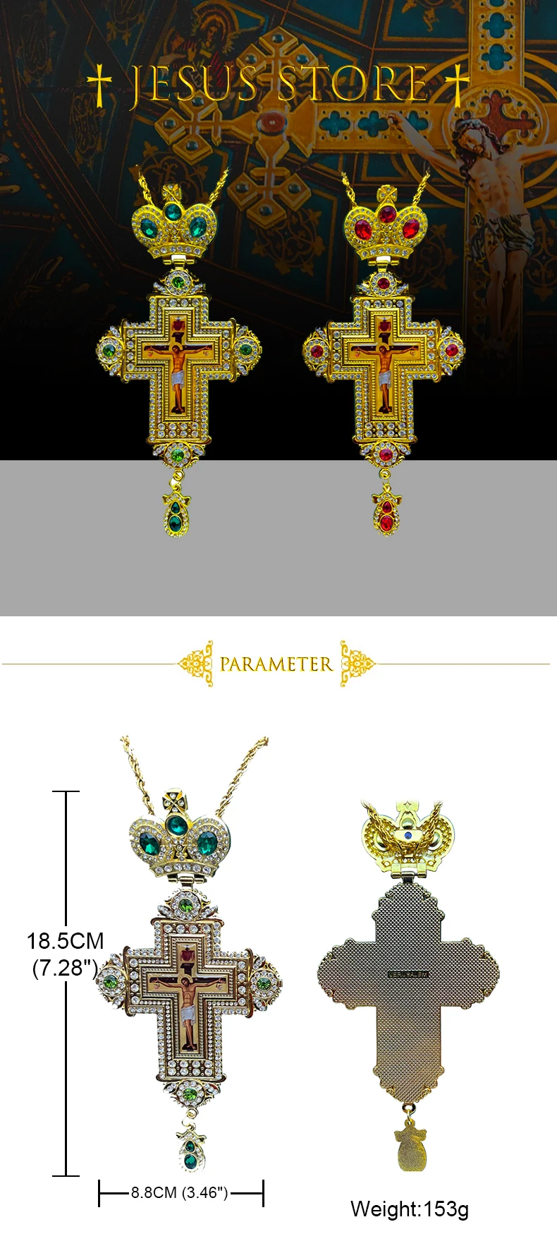 HTISOK Orthodoxe Kreuz-Halskette, Jesus-Kruzifix-Anhänger, Goldkette, religiöser Schmuck, mit orthodoxem Kreuz. – Detail 2